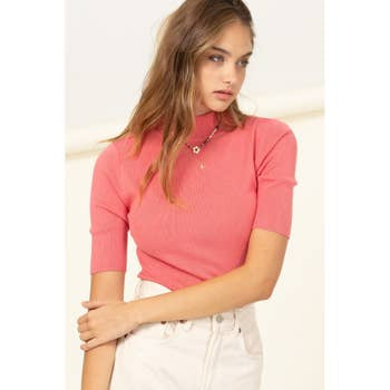 Sunny Style Basic Mock Neck Sweater Top