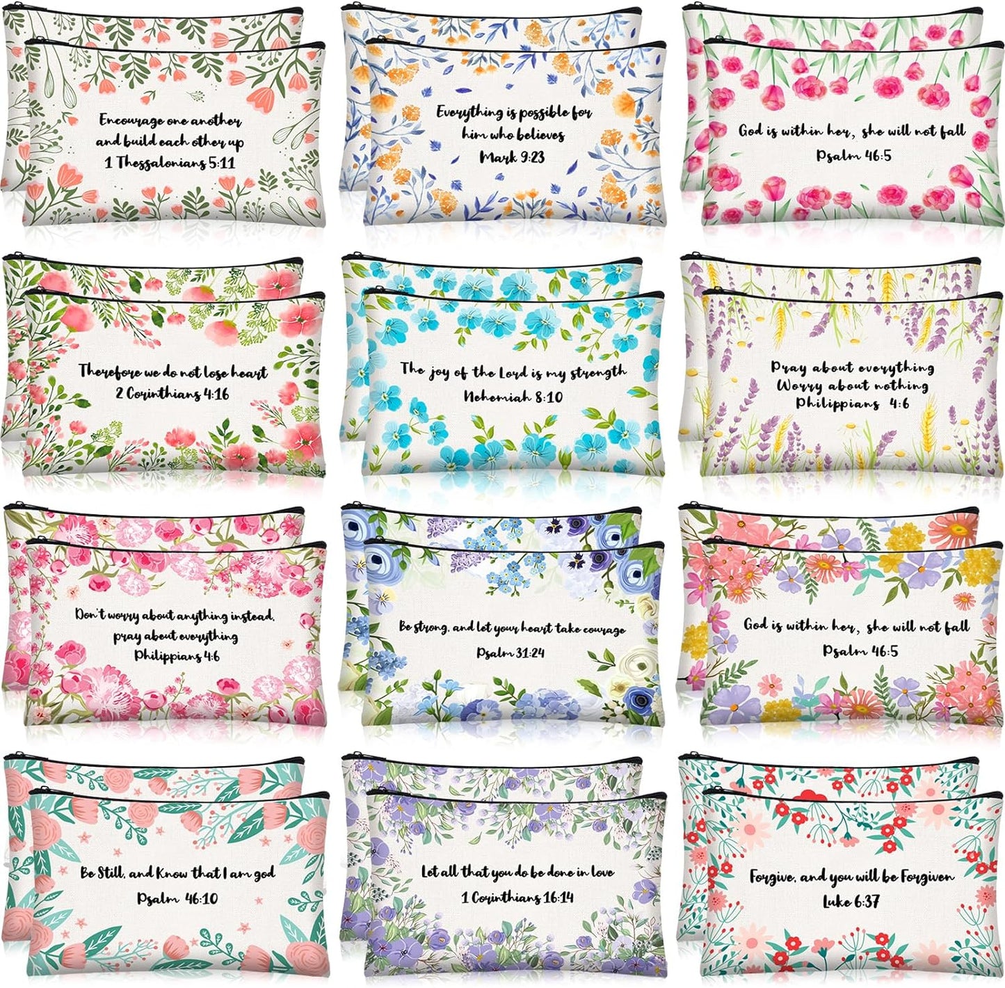 Floral Zippered Bag with Bible Verse