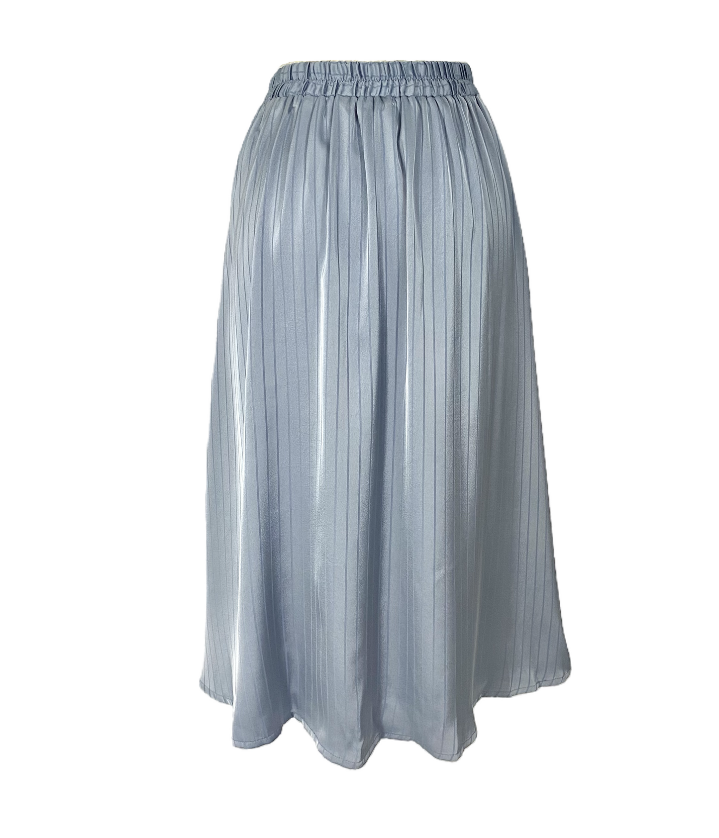 Dusty Blue Striped Satin Midi Skirt