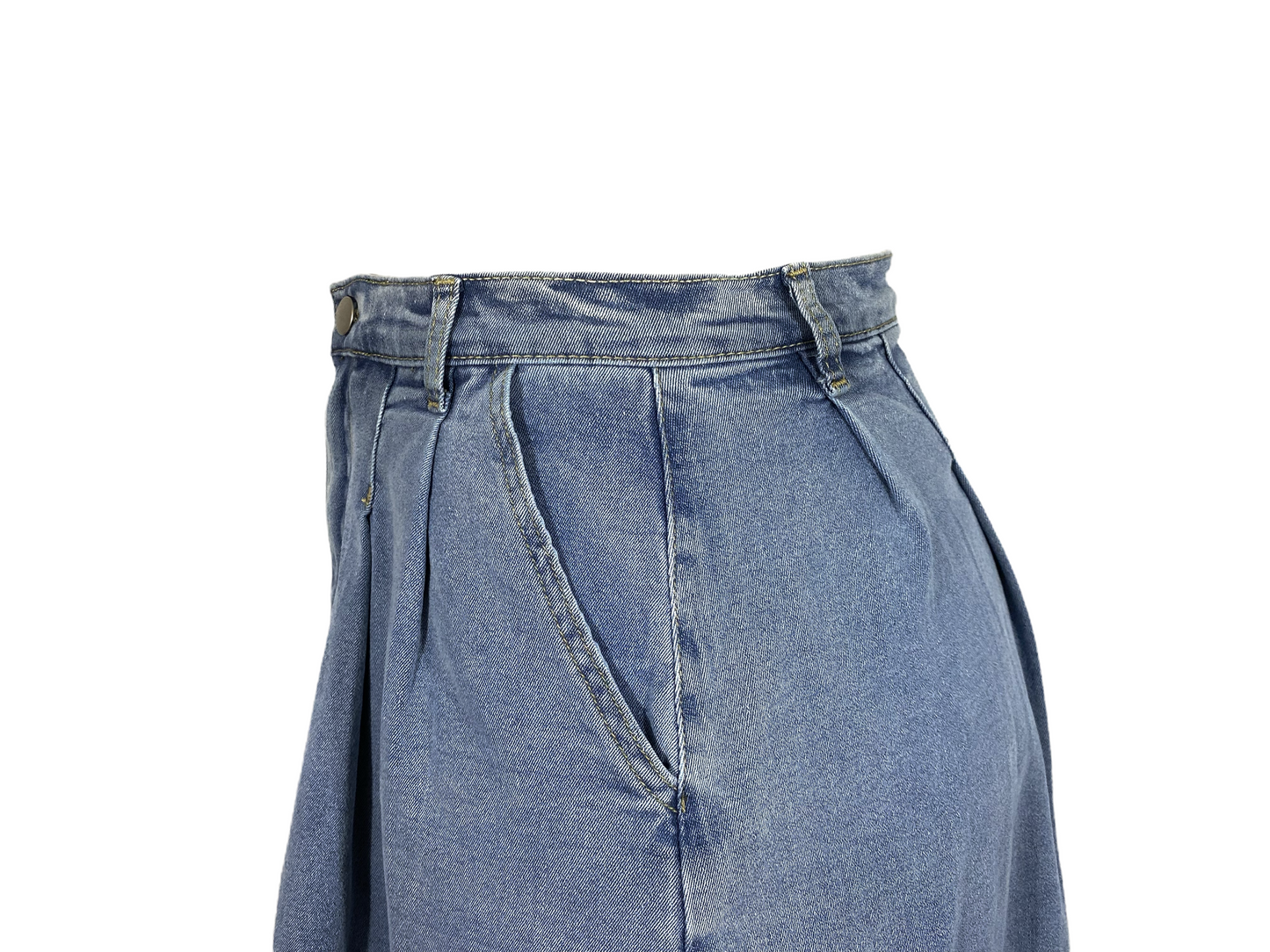 Pleated Denim Maxi Skirt