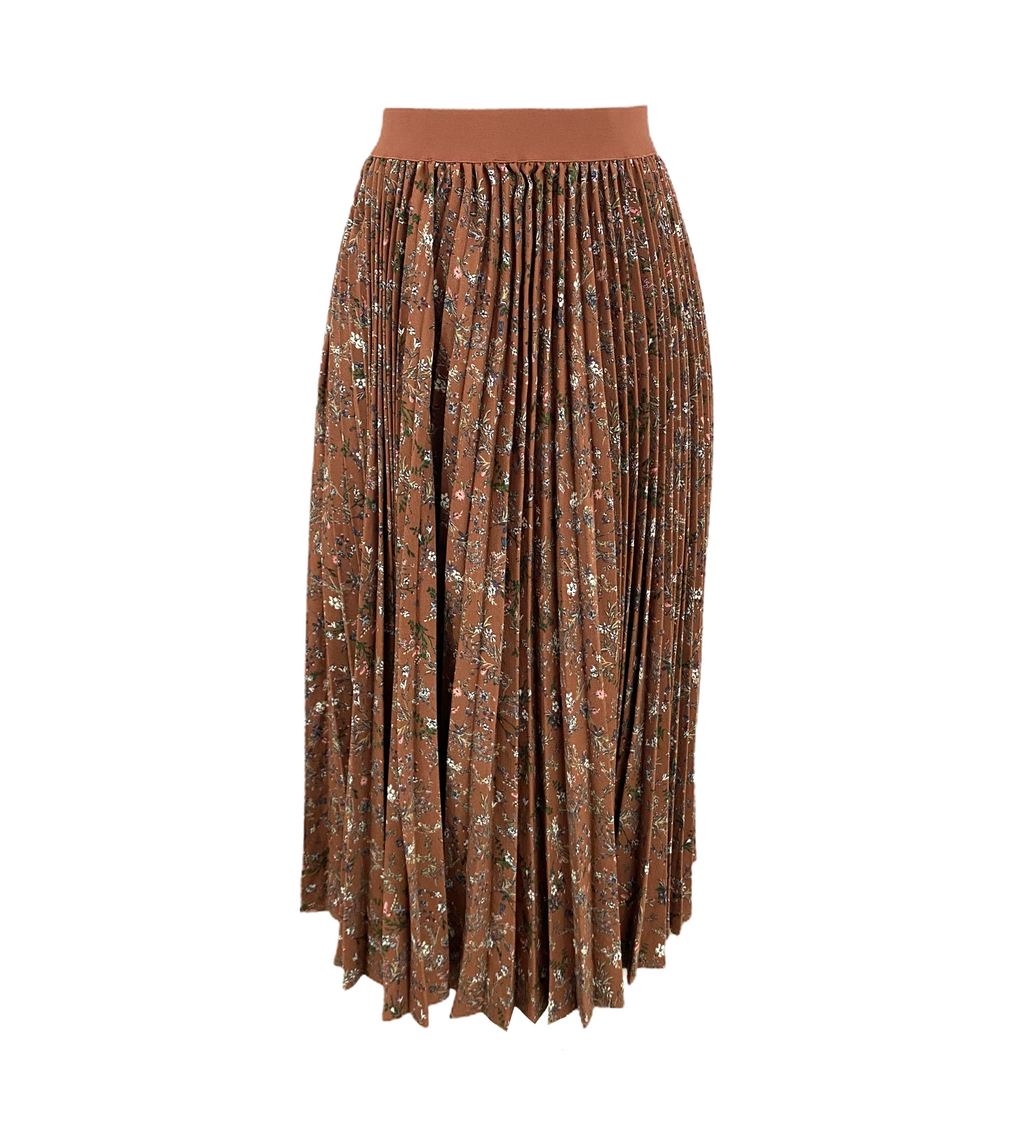 Printed Poly Crepe Pleated Maxi Skirt
