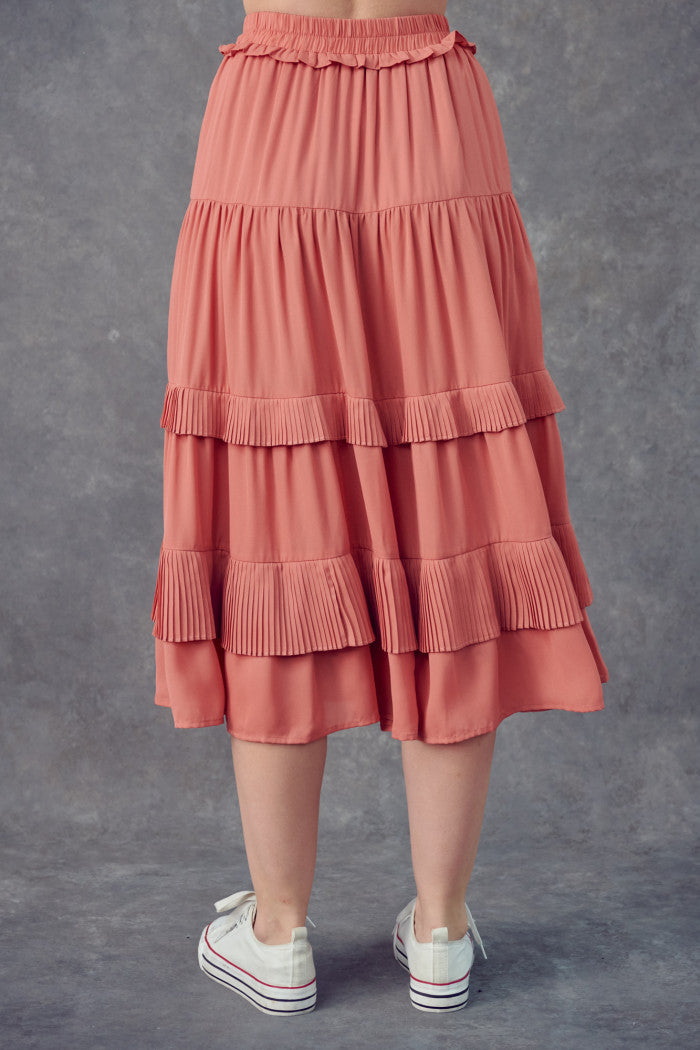 Pleated Detail Tiered Maxi Skirt