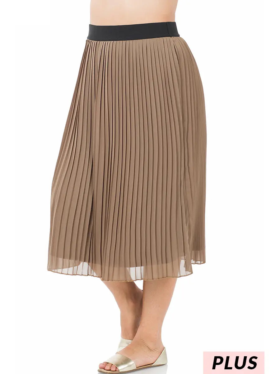 Woven Chiffon High Waist Pleated Midi Skirt