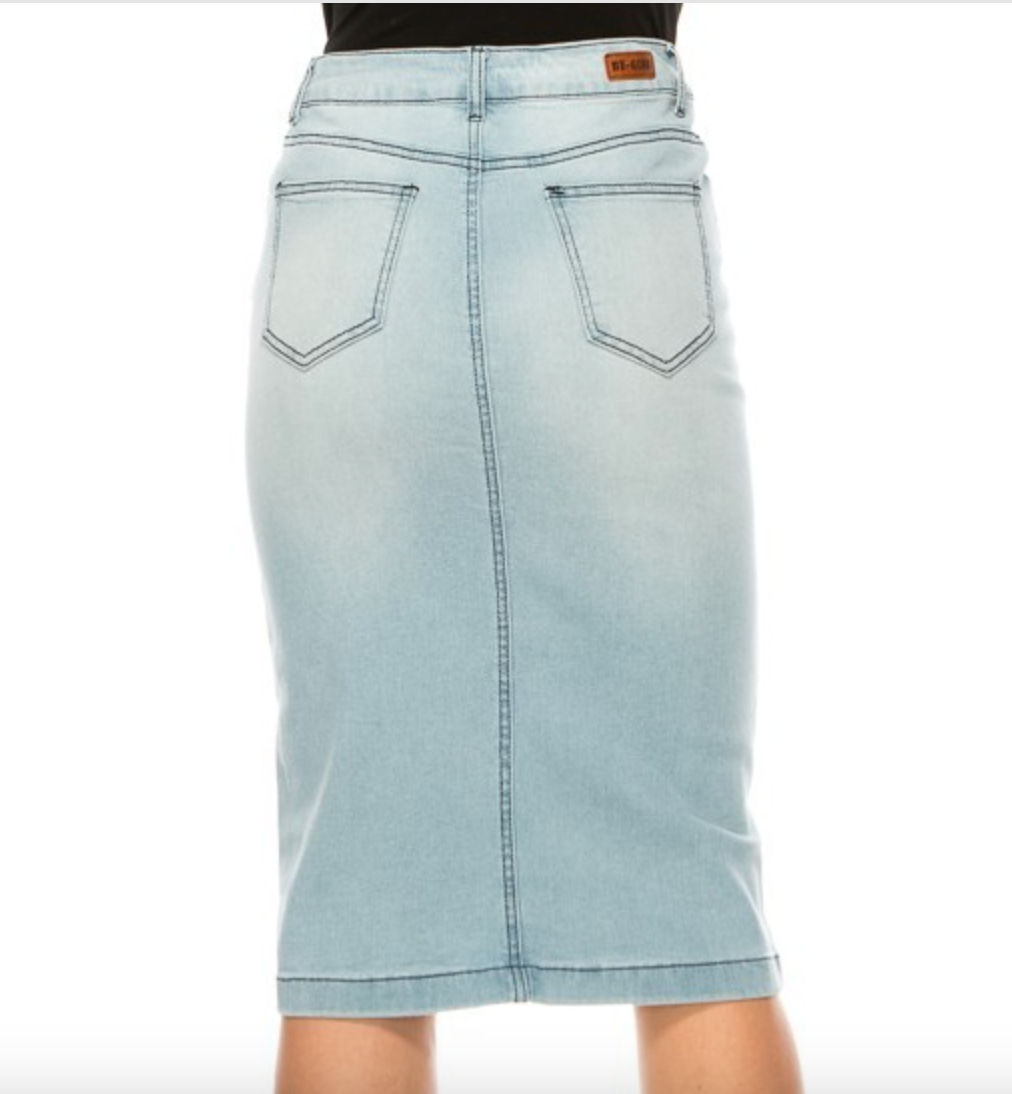 Denim Calf Length Skirt