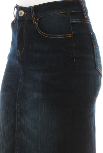 The "Aleida" Denim Calf Length Pencil Skirt