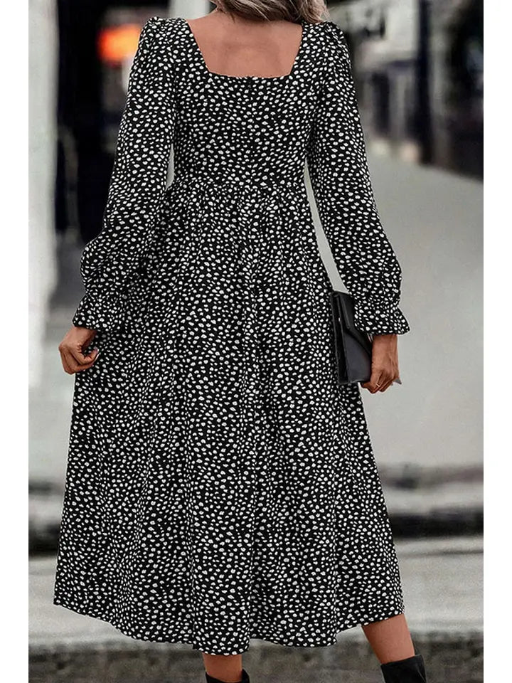 Square Neck Long Sleeve Dress
