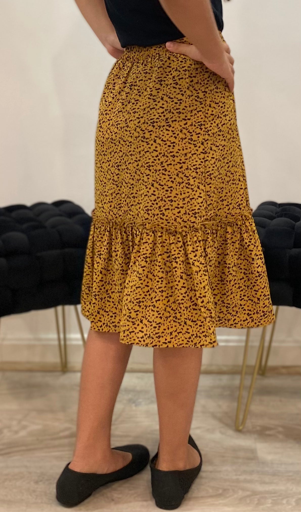 Girl's Dotted Tiered Midi Skirt