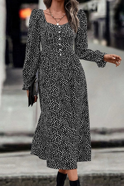 Square Neck Long Sleeve Dress