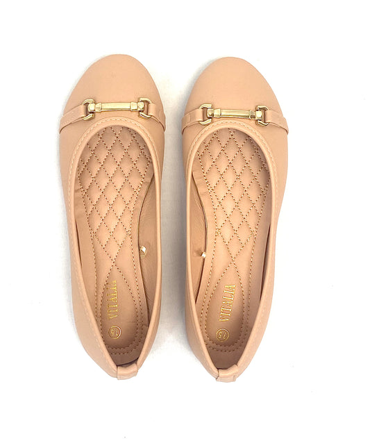 Beige Flats with Gold Decor
