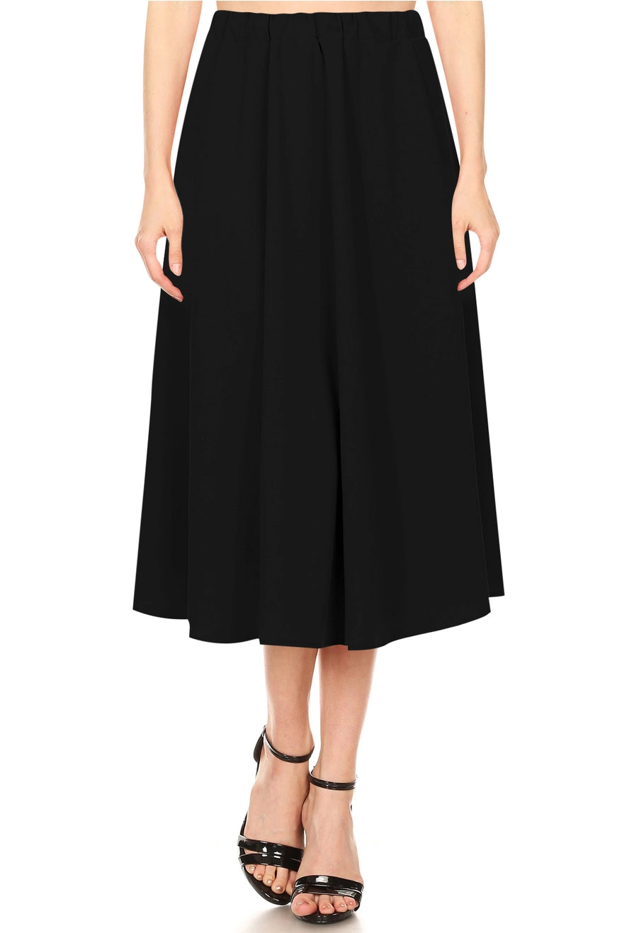 A-line Pleated Solid Midi Skirt
