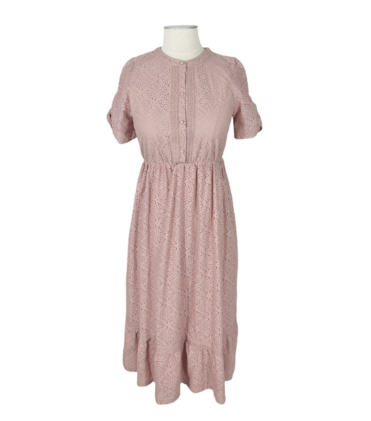 Button Up Tiered Lace Midi Dress