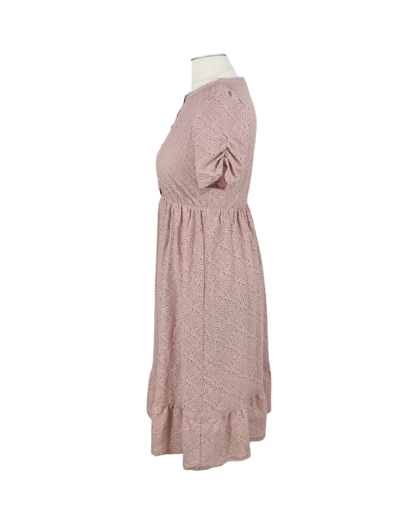 Button Up Tiered Lace Midi Dress