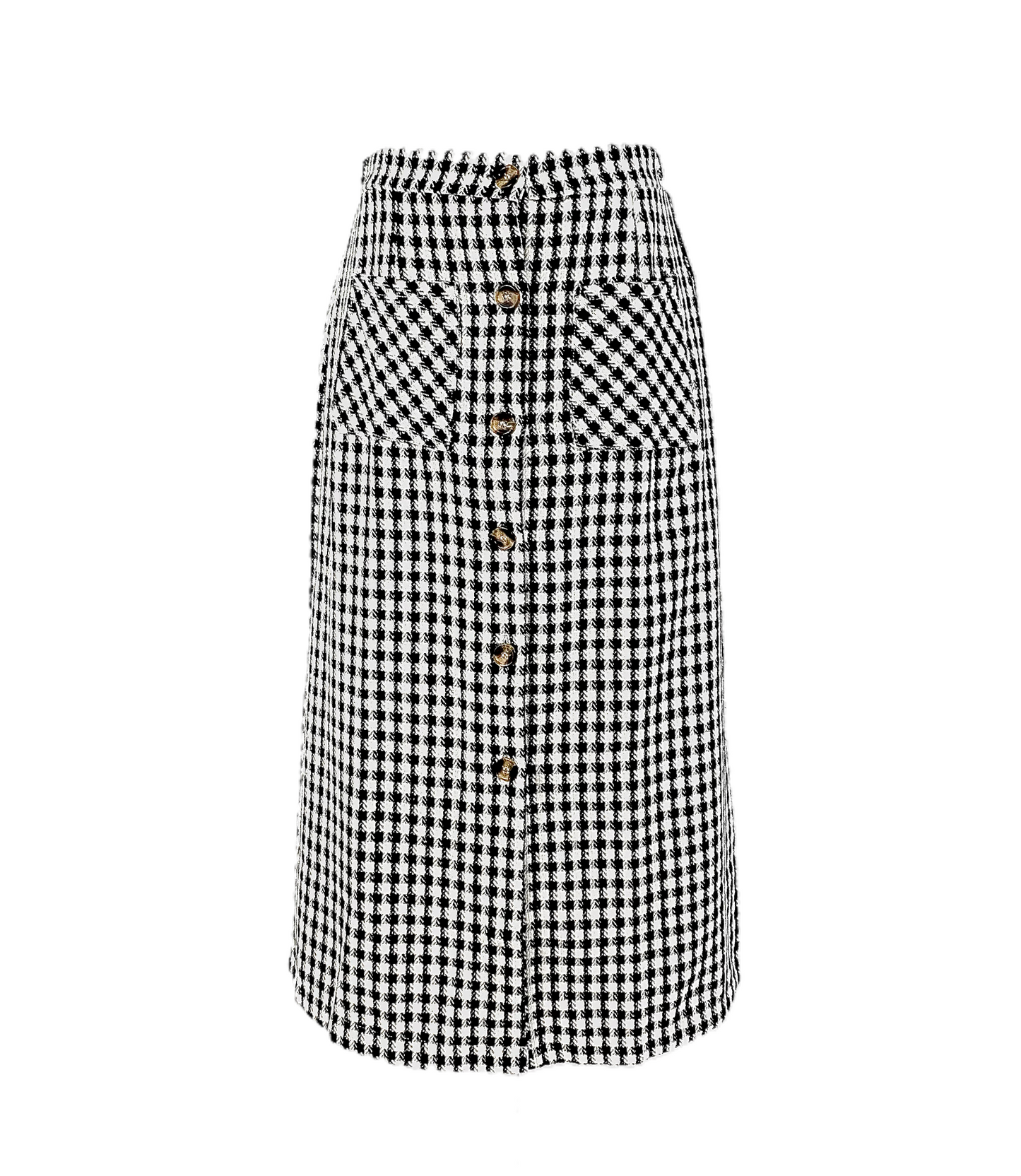 White and Black Wool Plaid Skirt