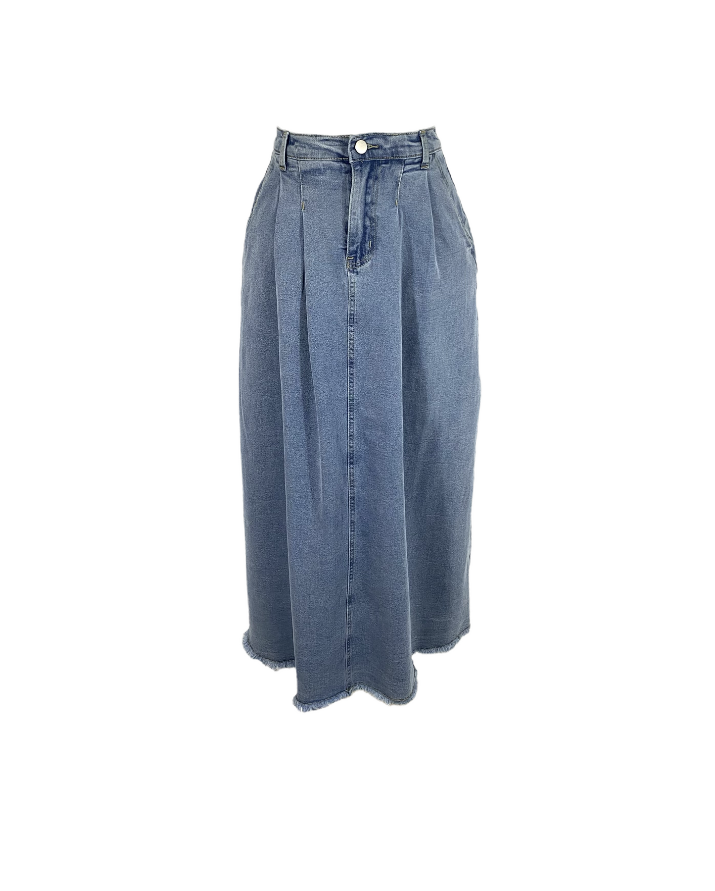 Pleated Denim Maxi Skirt