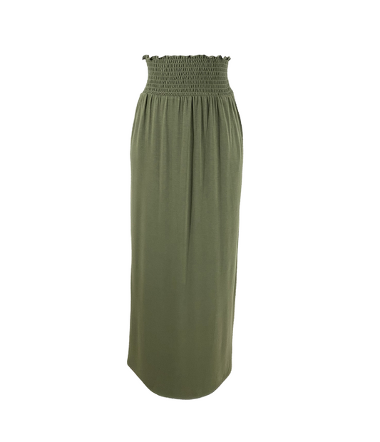 Smocked Waist Maxi Skirt w/ Pockets