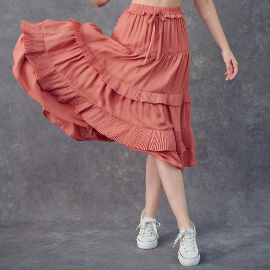 Pleated Detail Tiered Maxi Skirt