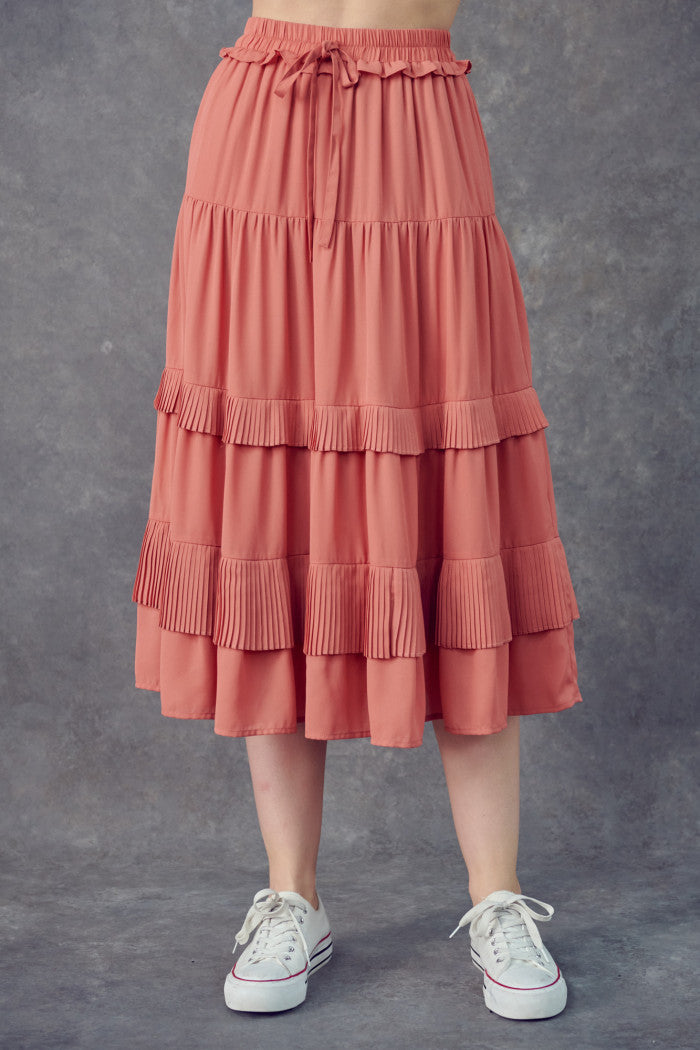 Pleated Detail Tiered Maxi Skirt