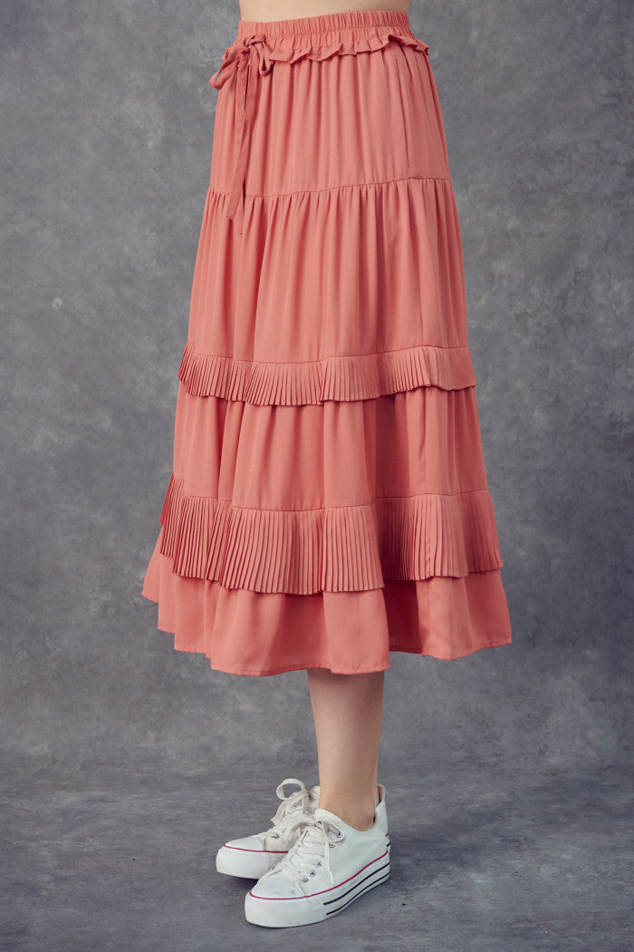Pleated Detail Tiered Maxi Skirt