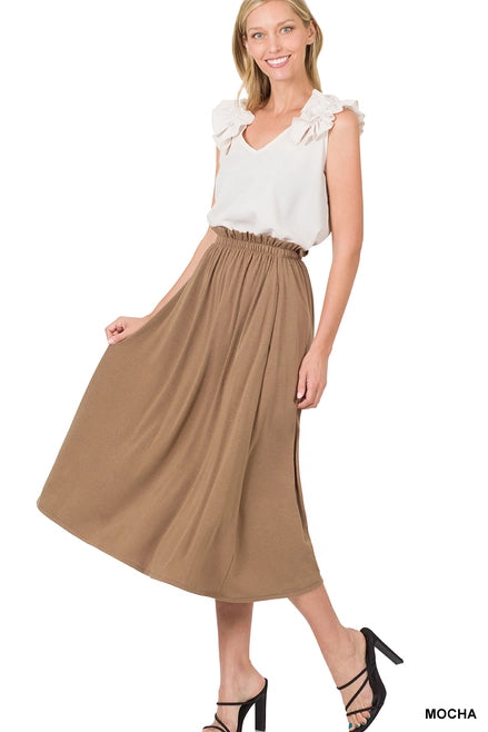 Paperbag Waist Midi Skirt with Pockets