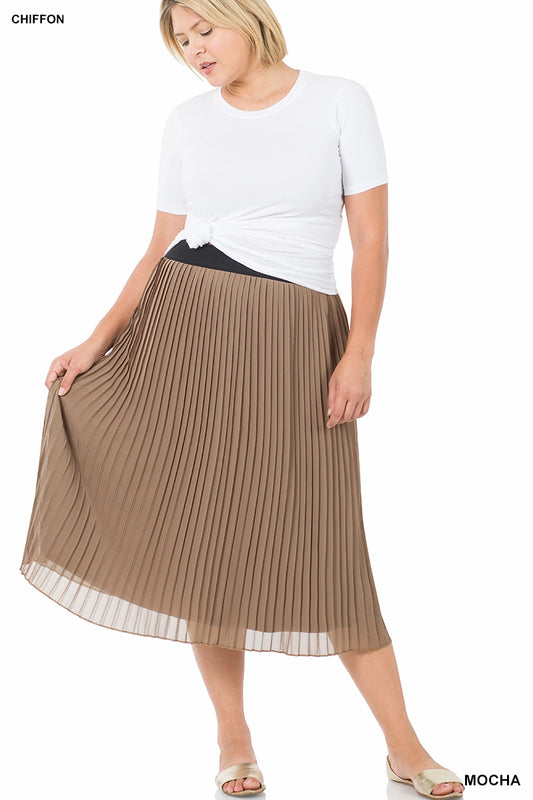 Woven Chiffon High Waist Pleated Midi Skirt