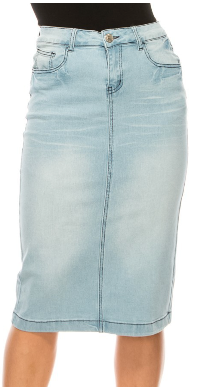 Denim Calf Length Skirt