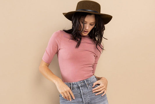 Solid Fitted Mock Neck Fitted Knit Top
