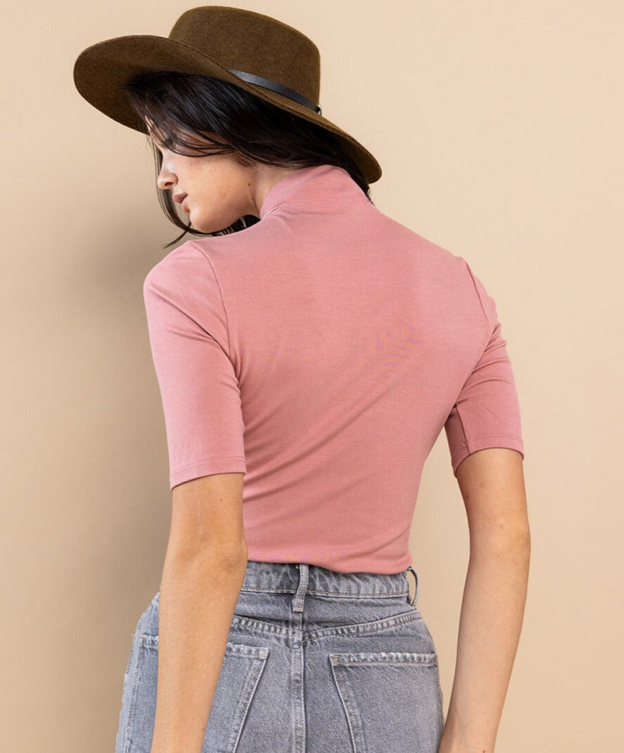 Solid Fitted Mock Neck Fitted Knit Top